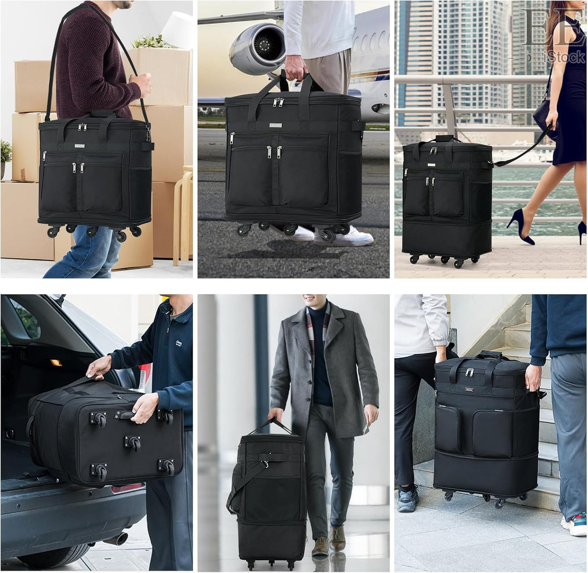 Expandable Luggage Bags for Travel Foldable Suitcase with Wheels Collapsible Rolling Travel Duffle Bag Lightweight Large Suitcases without Telescoping Handle, Blue