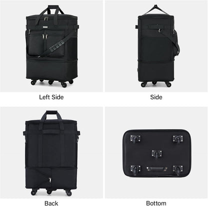 Expandable Luggage Bags for Travel Foldable Suitcase with Wheels Collapsible Rolling Travel Duffle Bag Lightweight Large Suitcases without Telescoping Handle, Blue