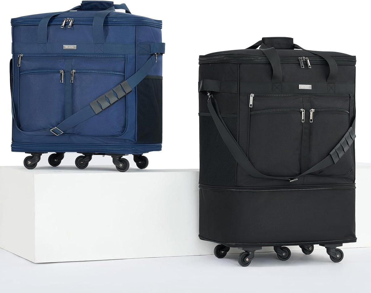 Expandable Luggage Bags for Travel Foldable Suitcase with Wheels Collapsible Rolling Travel Duffle Bag Lightweight Large Suitcases without Telescoping Handle, Blue