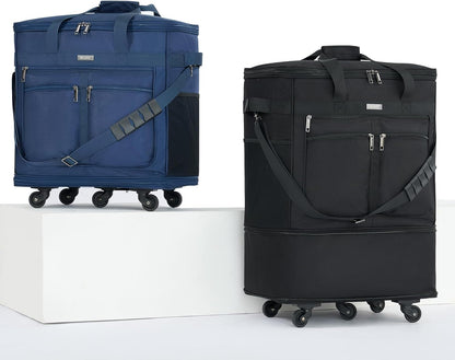 Expandable Luggage Bags for Travel Foldable Suitcase with Wheels Collapsible Rolling Travel Duffle Bag Lightweight Large Suitcases without Telescoping Handle, Blue