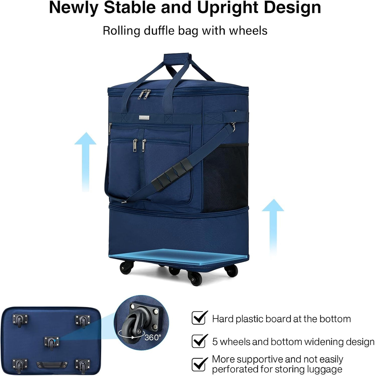 Expandable Luggage Bags for Travel Foldable Suitcase with Wheels Collapsible Rolling Travel Duffle Bag Lightweight Large Suitcases without Telescoping Handle, Blue