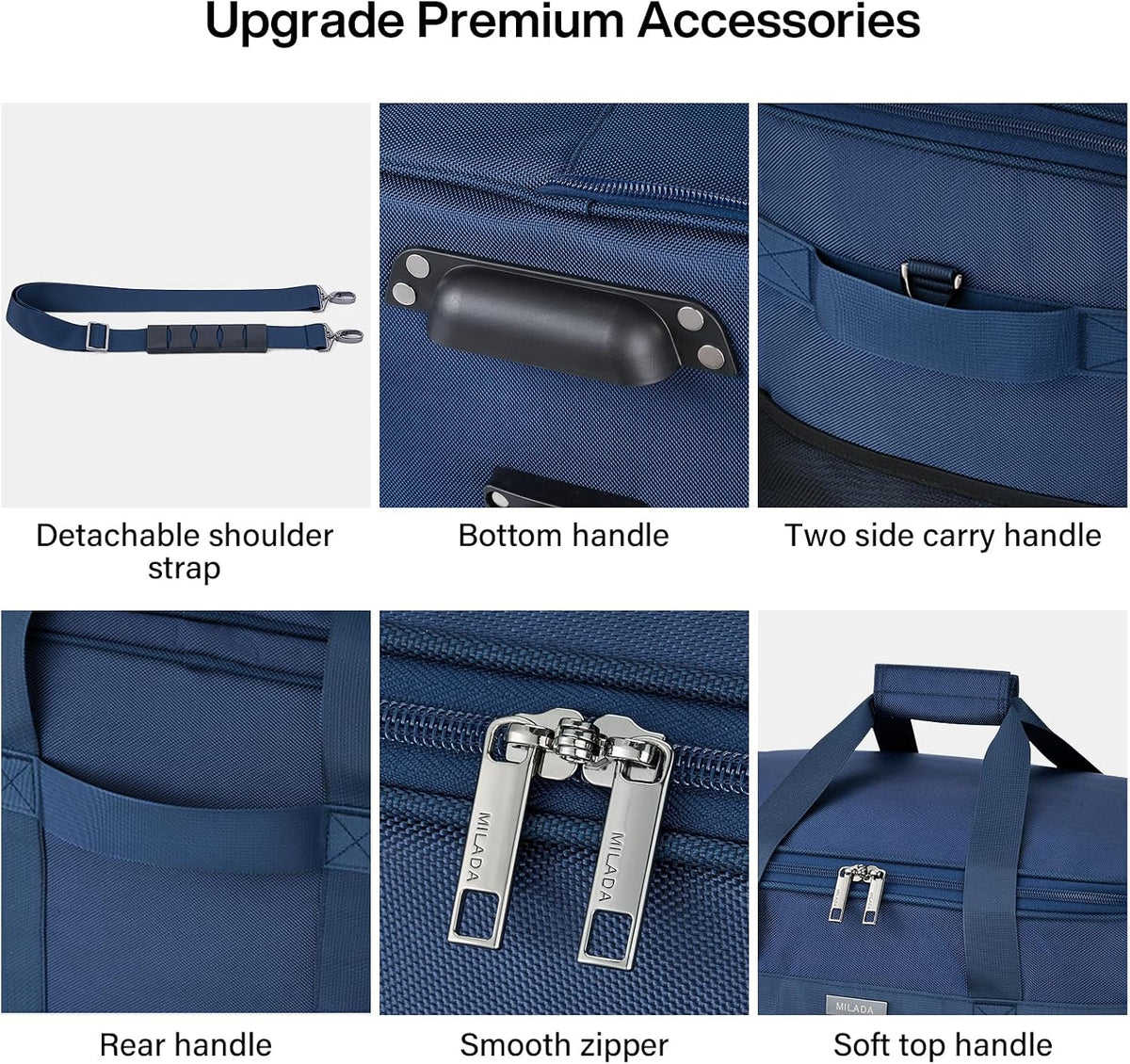 Expandable Luggage Bags for Travel Foldable Suitcase with Wheels Collapsible Rolling Travel Duffle Bag Lightweight Large Suitcases without Telescoping Handle, Blue