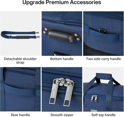 Expandable Luggage Bags for Travel Foldable Suitcase with Wheels Collapsible Rolling Travel Duffle Bag Lightweight Large Suitcases without Telescoping Handle, Blue