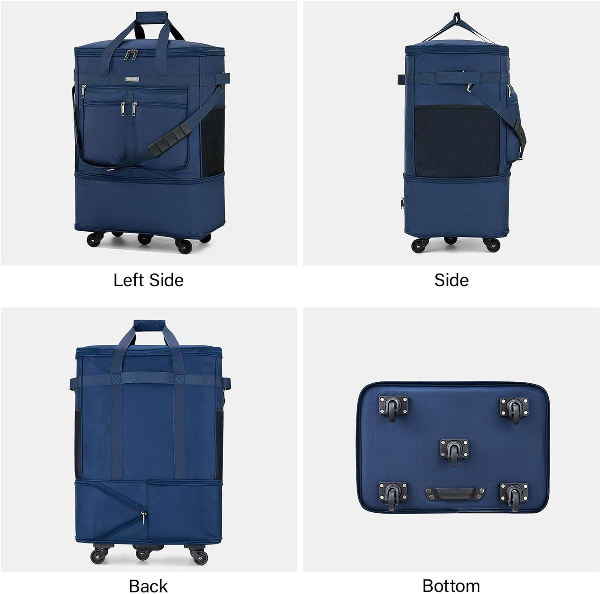 Expandable Luggage Bags for Travel Foldable Suitcase with Wheels Collapsible Rolling Travel Duffle Bag Lightweight Large Suitcases without Telescoping Handle, Blue