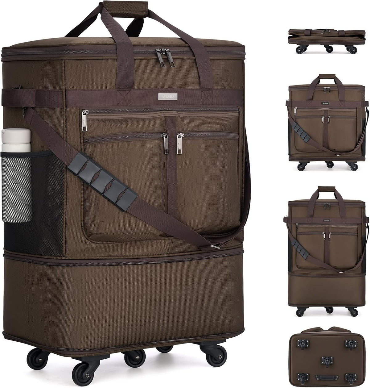 Expandable Luggage Bags for Travel Foldable Suitcase with Wheels Collapsible Rolling Travel Duffle Bag Lightweight Large Suitcases without Telescoping Handle, Blue