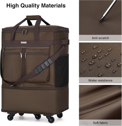 Expandable Luggage Bags for Travel Foldable Suitcase with Wheels Collapsible Rolling Travel Duffle Bag Lightweight Large Suitcases without Telescoping Handle, Blue