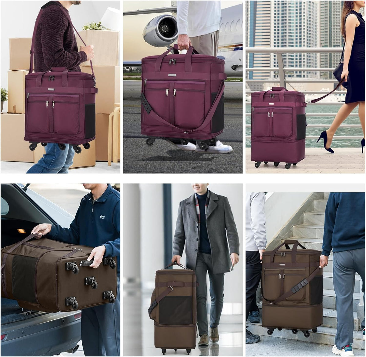 Expandable Luggage Bags for Travel Foldable Suitcase with Wheels Collapsible Rolling Travel Duffle Bag Lightweight Large Suitcases without Telescoping Handle, Blue