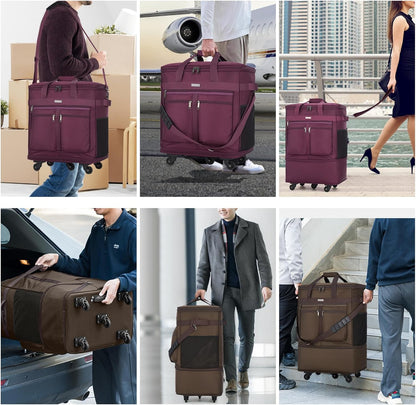 Expandable Luggage Bags for Travel Foldable Suitcase with Wheels Collapsible Rolling Travel Duffle Bag Lightweight Large Suitcases without Telescoping Handle, Blue