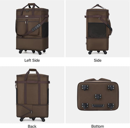 Expandable Luggage Bags for Travel Foldable Suitcase with Wheels Collapsible Rolling Travel Duffle Bag Lightweight Large Suitcases without Telescoping Handle, Blue