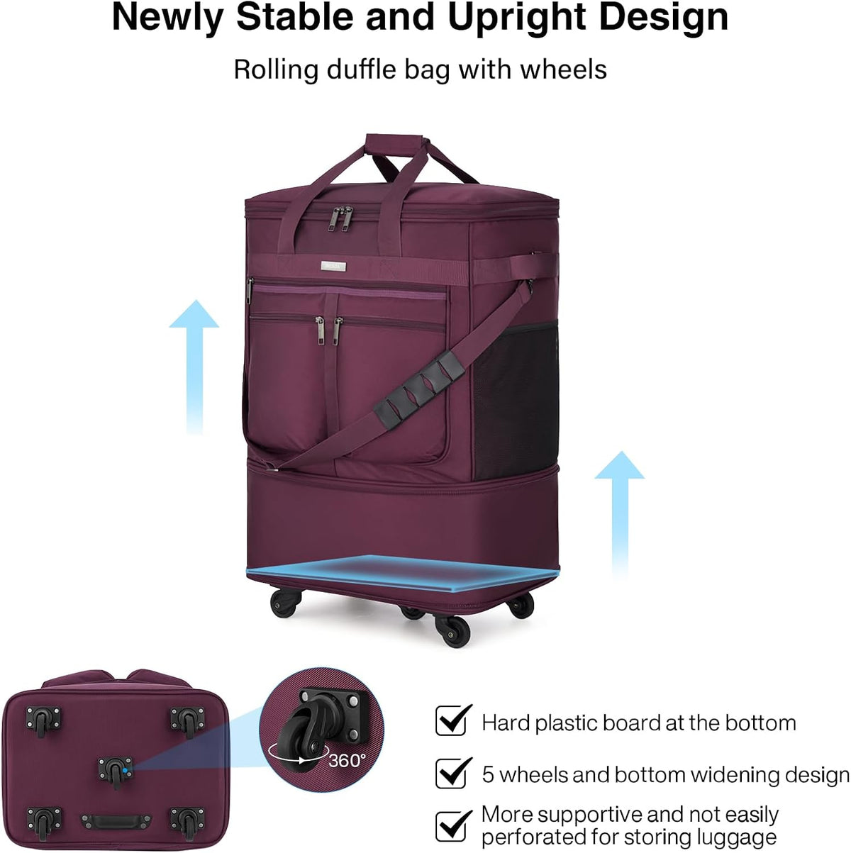 Expandable Luggage Bags for Travel Foldable Suitcase with Wheels Collapsible Rolling Travel Duffle Bag Lightweight Large Suitcases without Telescoping Handle, Blue