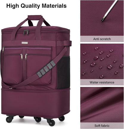 Expandable Luggage Bags for Travel Foldable Suitcase with Wheels Collapsible Rolling Travel Duffle Bag Lightweight Large Suitcases without Telescoping Handle, Blue