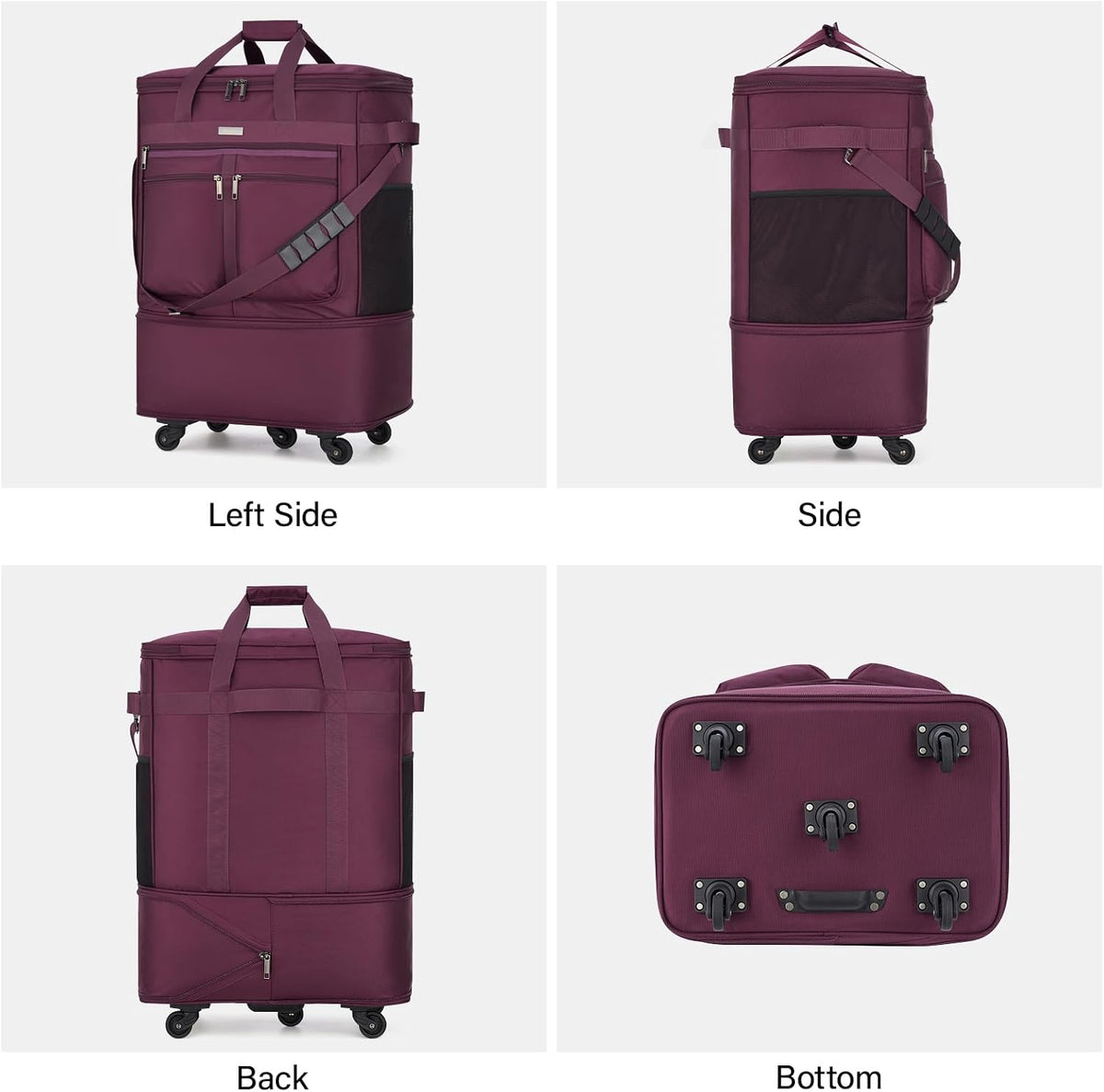 Expandable Luggage Bags for Travel Foldable Suitcase with Wheels Collapsible Rolling Travel Duffle Bag Lightweight Large Suitcases without Telescoping Handle, Blue