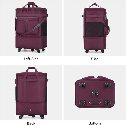Expandable Luggage Bags for Travel Foldable Suitcase with Wheels Collapsible Rolling Travel Duffle Bag Lightweight Large Suitcases without Telescoping Handle, Blue