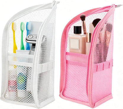 2Pcs Standing Toiletry Bag, Upright Waterproof Travel Toiletry Bag, Translucent Portable Foldable Makeup Cosmetic Bag, Leakproof Travel Organizer Pouch for Bathroom, Gym, Business Trip,Family Travel