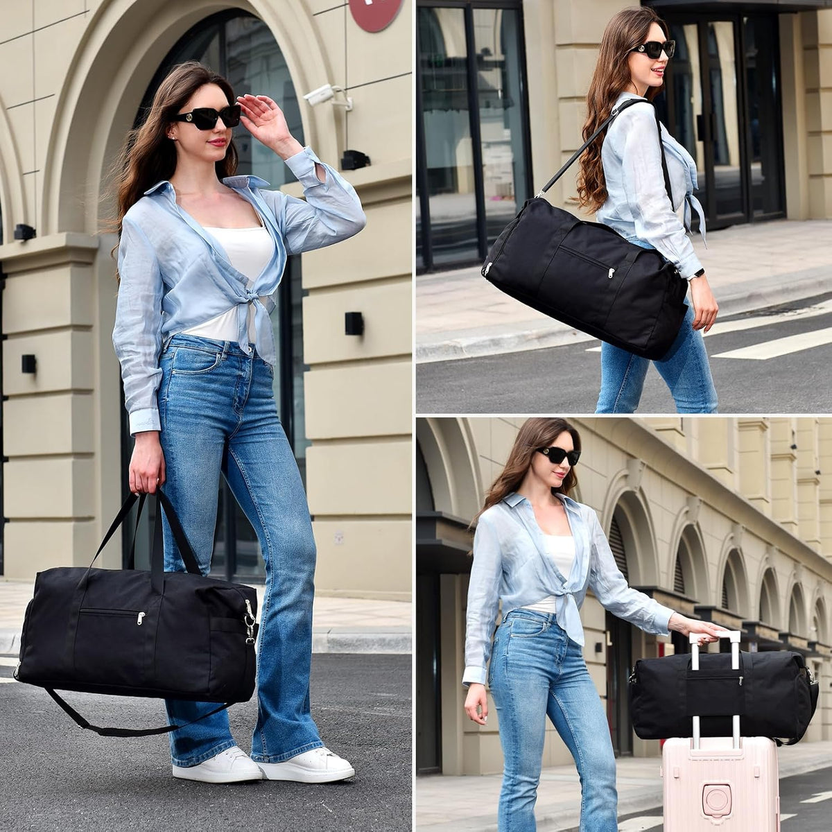 65L Duffle Bag with Shoes Compartment, Foldable Carry on Bag Travel Duffel Bags Overnight weekender Gym Bag with Wet Pocket for Women Men(Grey)