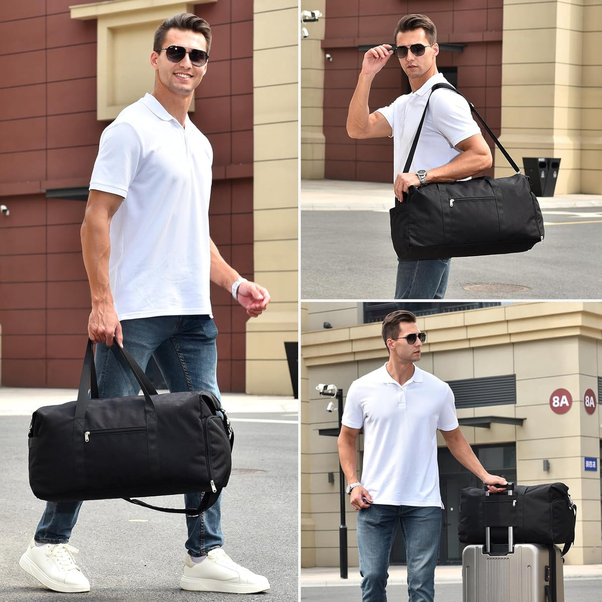 65L Duffle Bag with Shoes Compartment, Foldable Carry on Bag Travel Duffel Bags Overnight weekender Gym Bag with Wet Pocket for Women Men(Grey)