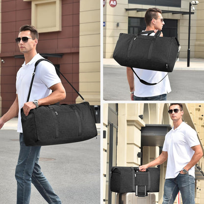 65L Duffle Bag with Shoes Compartment, Foldable Carry on Bag Travel Duffel Bags Overnight weekender Gym Bag with Wet Pocket for Women Men(Grey)