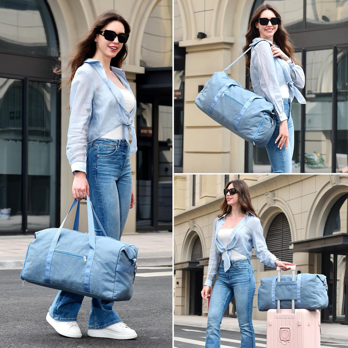 65L Duffle Bag with Shoes Compartment, Foldable Carry on Bag Travel Duffel Bags Overnight weekender Gym Bag with Wet Pocket for Women Men(Grey)