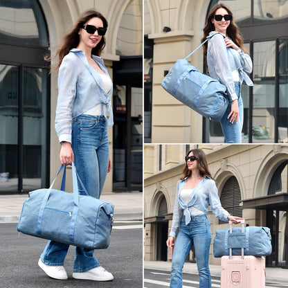 65L Duffle Bag with Shoes Compartment, Foldable Carry on Bag Travel Duffel Bags Overnight weekender Gym Bag with Wet Pocket for Women Men(Grey)