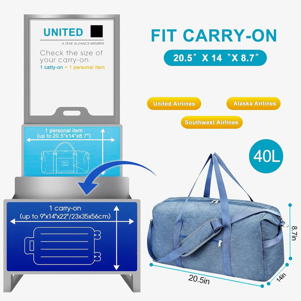 65L Duffle Bag with Shoes Compartment, Foldable Carry on Bag Travel Duffel Bags Overnight weekender Gym Bag with Wet Pocket for Women Men(Grey)