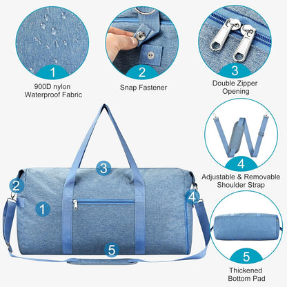 65L Duffle Bag with Shoes Compartment, Foldable Carry on Bag Travel Duffel Bags Overnight weekender Gym Bag with Wet Pocket for Women Men(Grey)