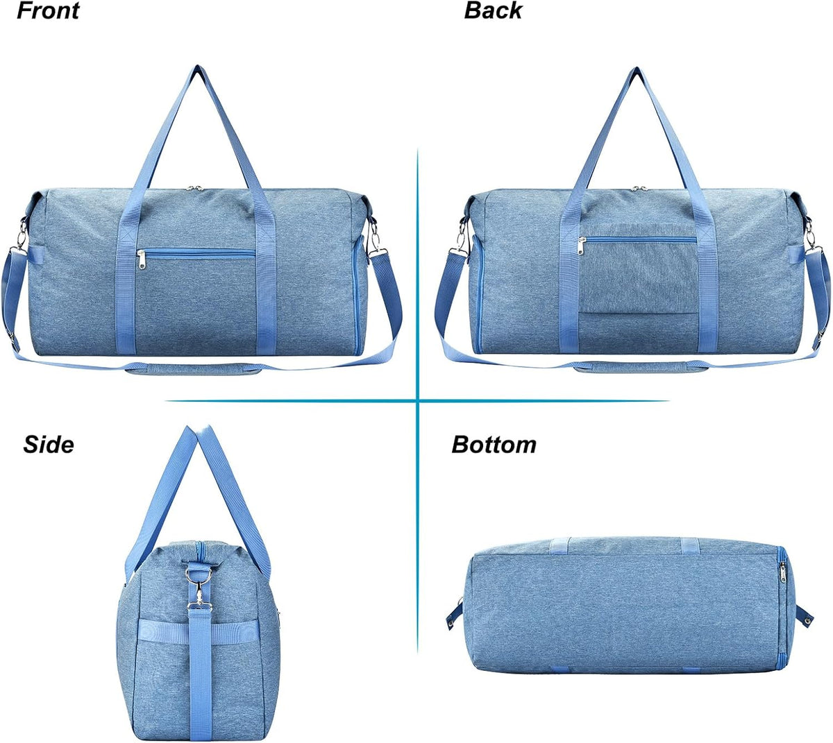 65L Duffle Bag with Shoes Compartment, Foldable Carry on Bag Travel Duffel Bags Overnight weekender Gym Bag with Wet Pocket for Women Men(Grey)