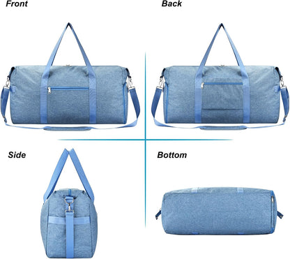 65L Duffle Bag with Shoes Compartment, Foldable Carry on Bag Travel Duffel Bags Overnight weekender Gym Bag with Wet Pocket for Women Men(Grey)