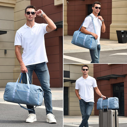 65L Duffle Bag with Shoes Compartment, Foldable Carry on Bag Travel Duffel Bags Overnight weekender Gym Bag with Wet Pocket for Women Men(Grey)