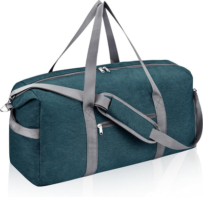 65L Duffle Bag with Shoes Compartment, Foldable Carry on Bag Travel Duffel Bags Overnight weekender Gym Bag with Wet Pocket for Women Men(Grey)