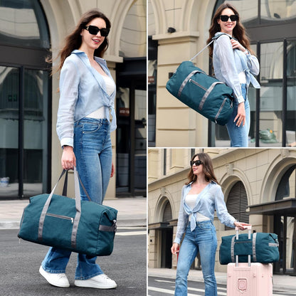 65L Duffle Bag with Shoes Compartment, Foldable Carry on Bag Travel Duffel Bags Overnight weekender Gym Bag with Wet Pocket for Women Men(Grey)