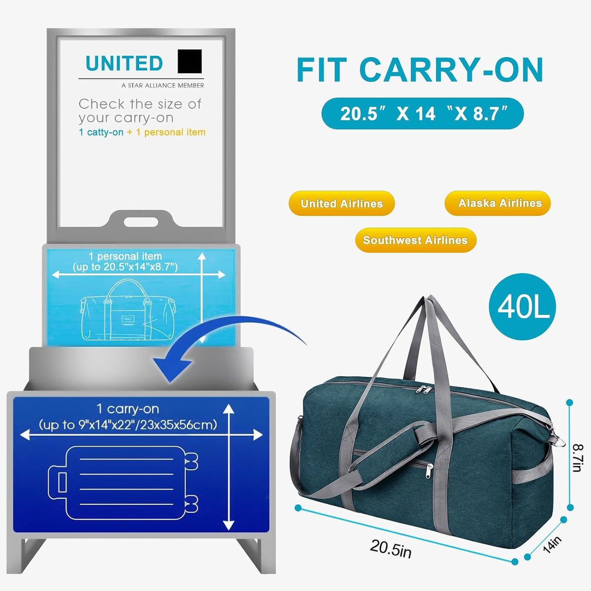 65L Duffle Bag with Shoes Compartment, Foldable Carry on Bag Travel Duffel Bags Overnight weekender Gym Bag with Wet Pocket for Women Men(Grey)