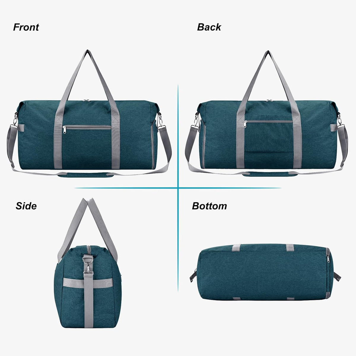 65L Duffle Bag with Shoes Compartment, Foldable Carry on Bag Travel Duffel Bags Overnight weekender Gym Bag with Wet Pocket for Women Men(Grey)