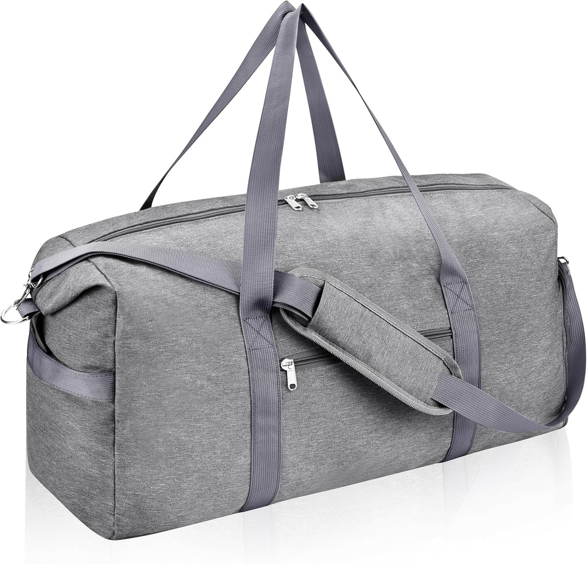 65L Duffle Bag with Shoes Compartment, Foldable Carry on Bag Travel Duffel Bags Overnight weekender Gym Bag with Wet Pocket for Women Men(Grey)