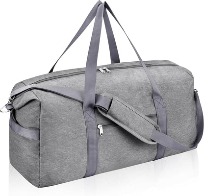 65L Duffle Bag with Shoes Compartment, Foldable Carry on Bag Travel Duffel Bags Overnight weekender Gym Bag with Wet Pocket for Women Men(Grey)