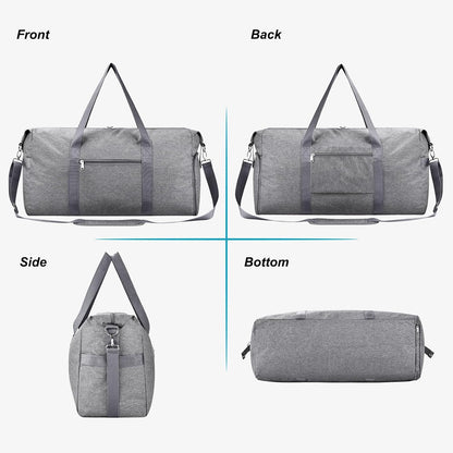 65L Duffle Bag with Shoes Compartment, Foldable Carry on Bag Travel Duffel Bags Overnight weekender Gym Bag with Wet Pocket for Women Men(Grey)