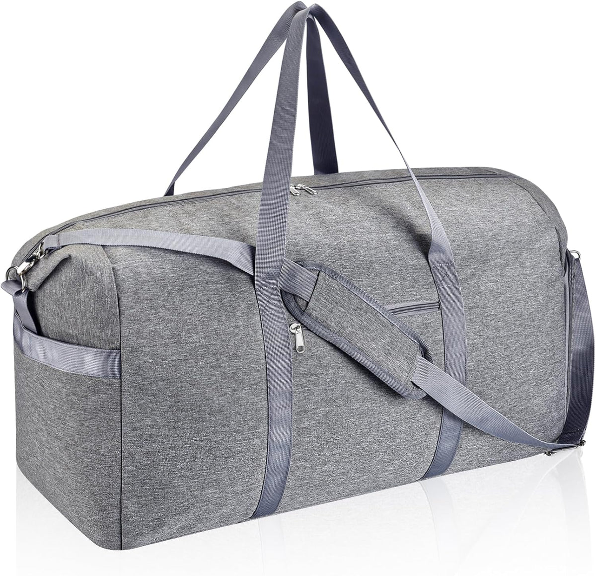 65L Duffle Bag with Shoes Compartment, Foldable Carry on Bag Travel Duffel Bags Overnight weekender Gym Bag with Wet Pocket for Women Men(Grey)