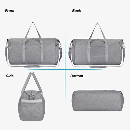 65L Duffle Bag with Shoes Compartment, Foldable Carry on Bag Travel Duffel Bags Overnight weekender Gym Bag with Wet Pocket for Women Men(Grey)