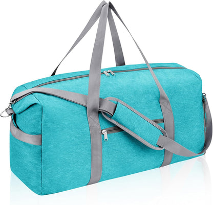65L Duffle Bag with Shoes Compartment, Foldable Carry on Bag Travel Duffel Bags Overnight weekender Gym Bag with Wet Pocket for Women Men(Grey)