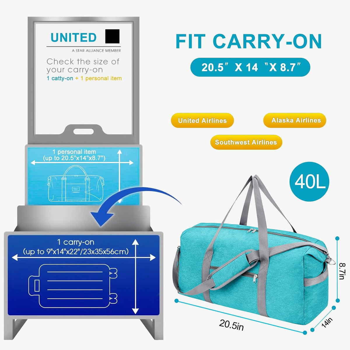 65L Duffle Bag with Shoes Compartment, Foldable Carry on Bag Travel Duffel Bags Overnight weekender Gym Bag with Wet Pocket for Women Men(Grey)