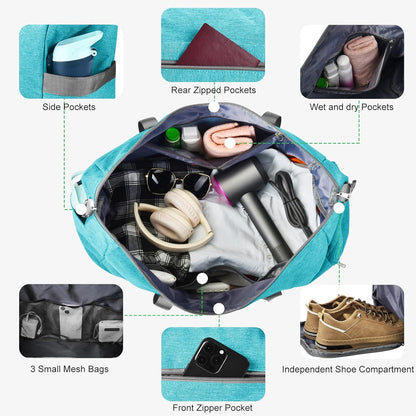 65L Duffle Bag with Shoes Compartment, Foldable Carry on Bag Travel Duffel Bags Overnight weekender Gym Bag with Wet Pocket for Women Men(Grey)