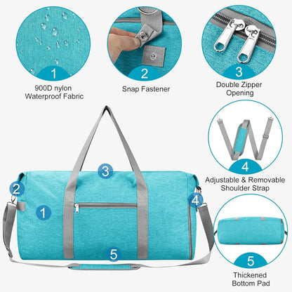 65L Duffle Bag with Shoes Compartment, Foldable Carry on Bag Travel Duffel Bags Overnight weekender Gym Bag with Wet Pocket for Women Men(Grey)