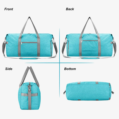 65L Duffle Bag with Shoes Compartment, Foldable Carry on Bag Travel Duffel Bags Overnight weekender Gym Bag with Wet Pocket for Women Men(Grey)