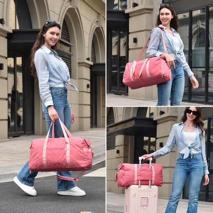 65L Duffle Bag with Shoes Compartment, Foldable Carry on Bag Travel Duffel Bags Overnight weekender Gym Bag with Wet Pocket for Women Men(Grey)