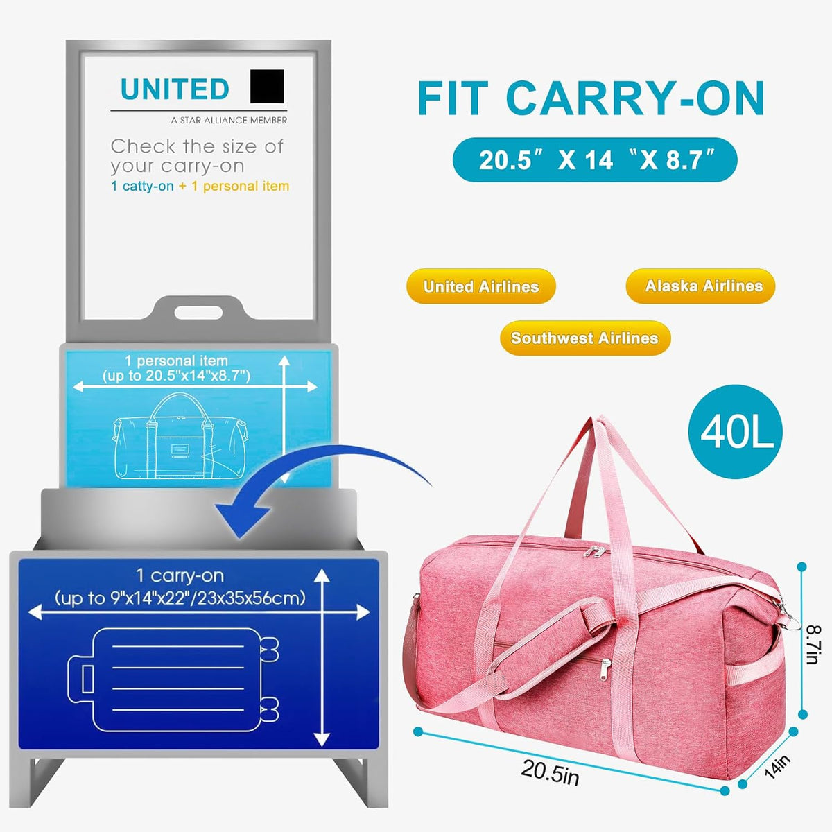 65L Duffle Bag with Shoes Compartment, Foldable Carry on Bag Travel Duffel Bags Overnight weekender Gym Bag with Wet Pocket for Women Men(Grey)