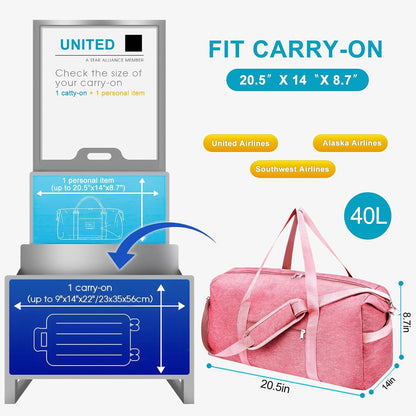 65L Duffle Bag with Shoes Compartment, Foldable Carry on Bag Travel Duffel Bags Overnight weekender Gym Bag with Wet Pocket for Women Men(Grey)