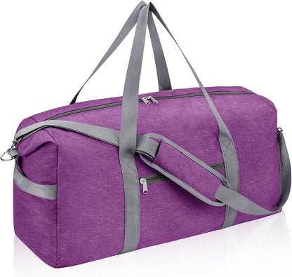 65L Duffle Bag with Shoes Compartment, Foldable Carry on Bag Travel Duffel Bags Overnight weekender Gym Bag with Wet Pocket for Women Men(Grey)