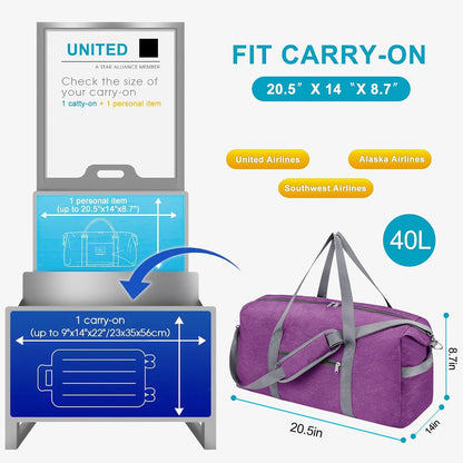 65L Duffle Bag with Shoes Compartment, Foldable Carry on Bag Travel Duffel Bags Overnight weekender Gym Bag with Wet Pocket for Women Men(Grey)