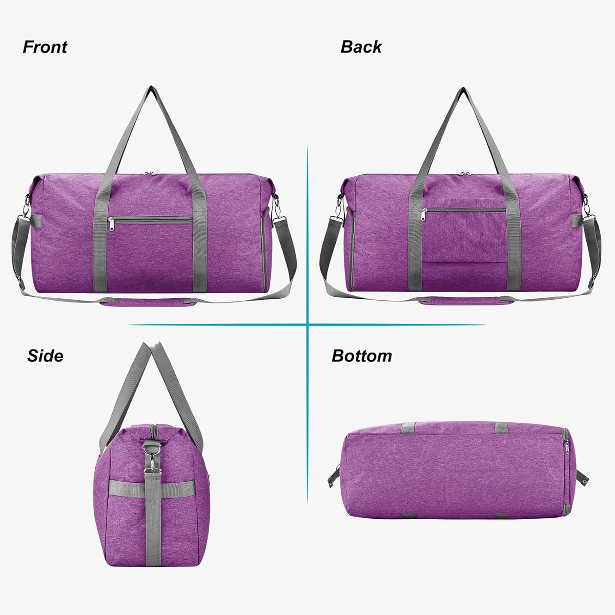 65L Duffle Bag with Shoes Compartment, Foldable Carry on Bag Travel Duffel Bags Overnight weekender Gym Bag with Wet Pocket for Women Men(Grey)