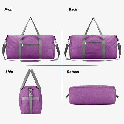 65L Duffle Bag with Shoes Compartment, Foldable Carry on Bag Travel Duffel Bags Overnight weekender Gym Bag with Wet Pocket for Women Men(Grey)