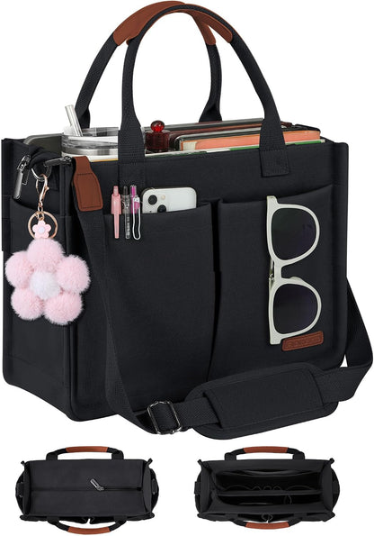 Womens Canvas Tote Bag Purse with Individual Compartment, Zipper Top, Reinforced Bottom & Luggage Sleeve